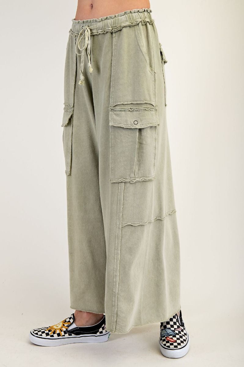 The Essential Mineral Washed Wide Leg Terry Cargo Pants