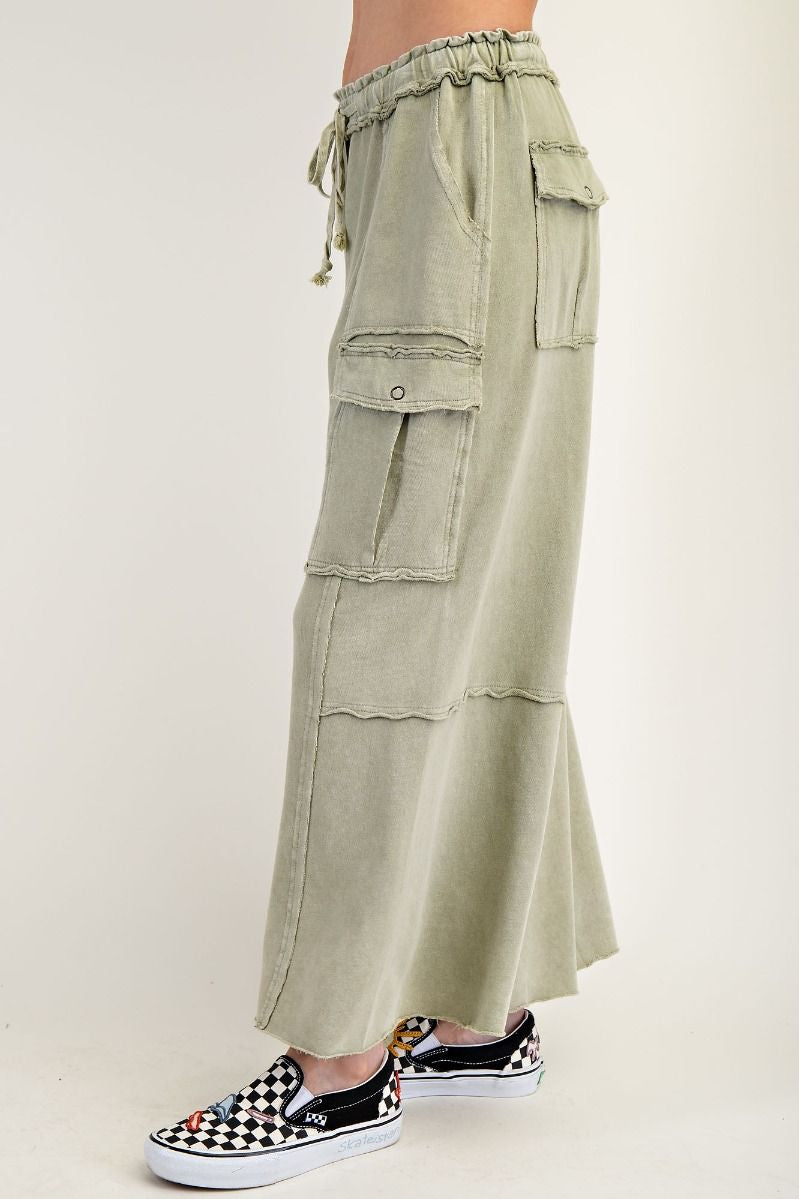 The Essential Mineral Washed Wide Leg Terry Cargo Pants