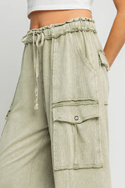 The Essential Mineral Washed Wide Leg Terry Cargo Pants