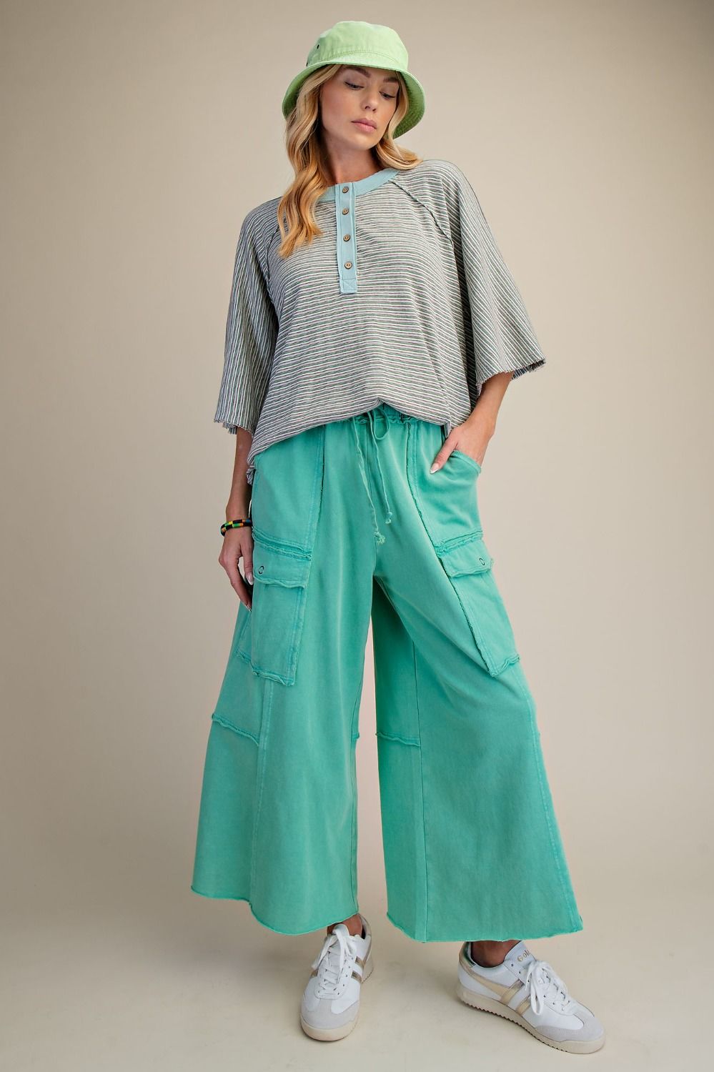 The Essential Mineral Washed Wide Leg Terry Cargo Pants