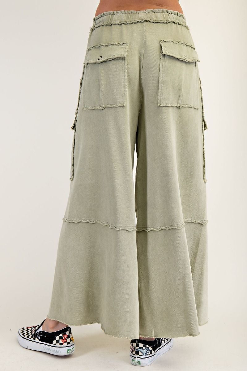The Essential Mineral Washed Wide Leg Terry Cargo Pants