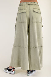 The Essential Mineral Washed Wide Leg Terry Cargo Pants