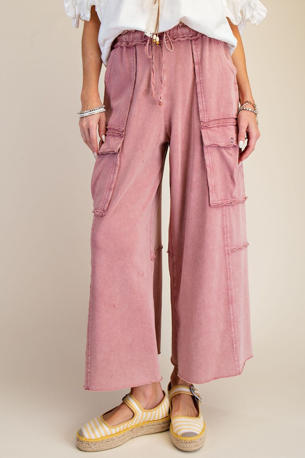 The Essential Mineral Washed Wide Leg Terry Cargo Pants