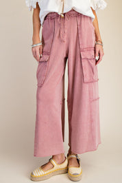 The Essential Mineral Washed Wide Leg Terry Cargo Pants