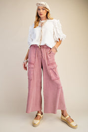 The Essential Mineral Washed Wide Leg Terry Cargo Pants