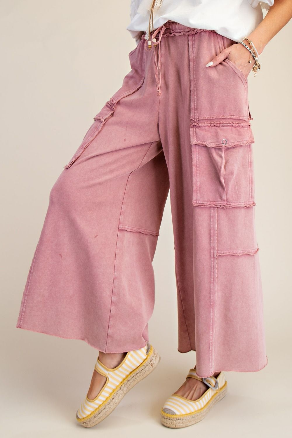 The Essential Mineral Washed Wide Leg Terry Cargo Pants