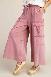 The Essential Mineral Washed Wide Leg Terry Cargo Pants
