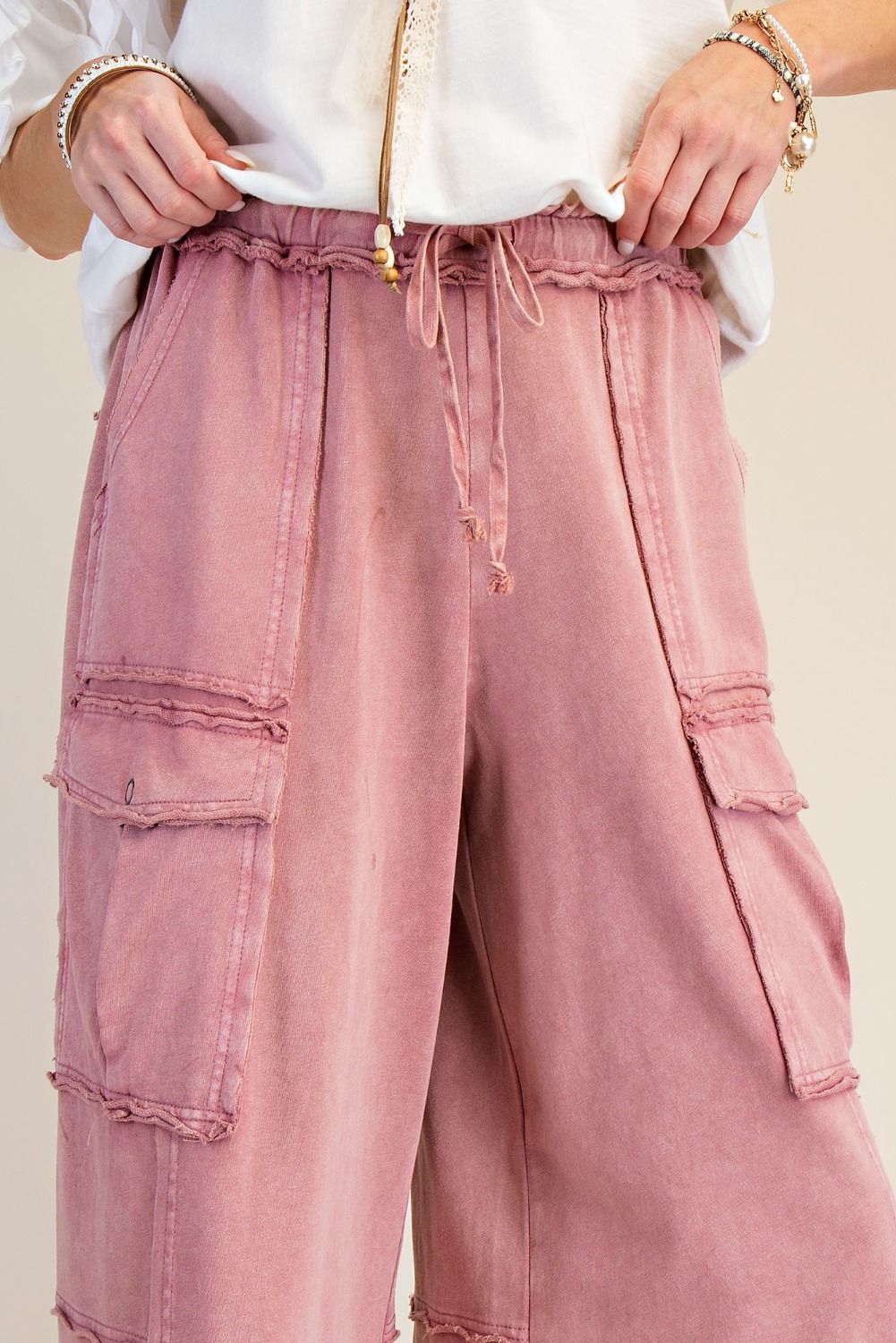 The Essential Mineral Washed Wide Leg Terry Cargo Pants