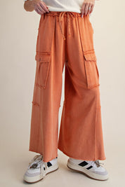 The Essential Mineral Washed Wide Leg Terry Cargo Pants