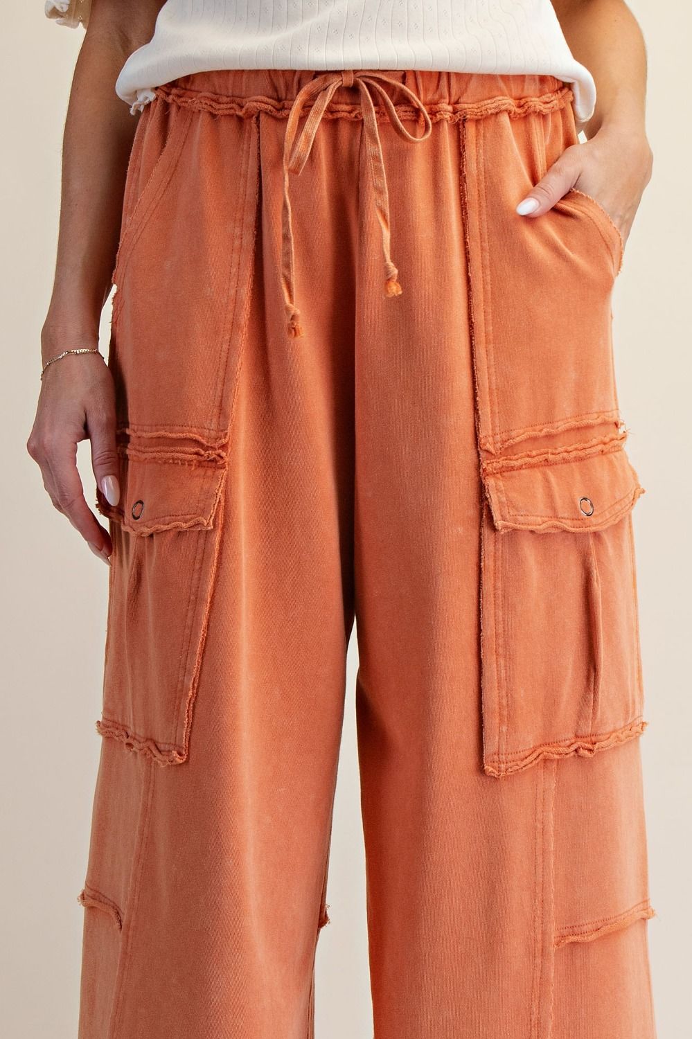 The Essential Mineral Washed Wide Leg Terry Cargo Pants