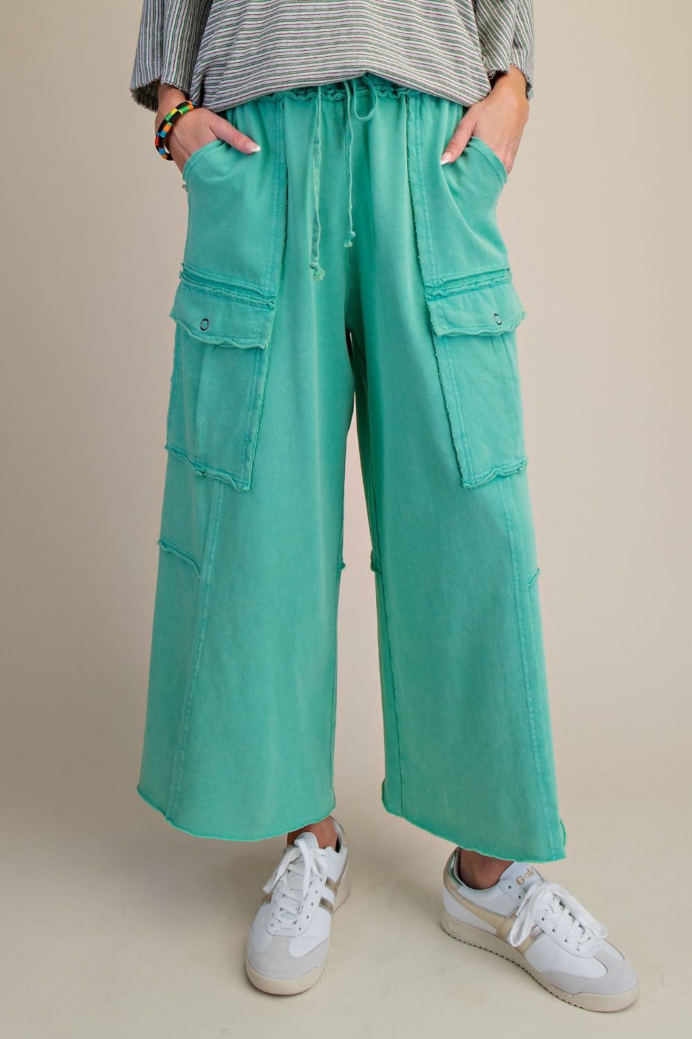 The Essential Mineral Washed Wide Leg Terry Cargo Pants