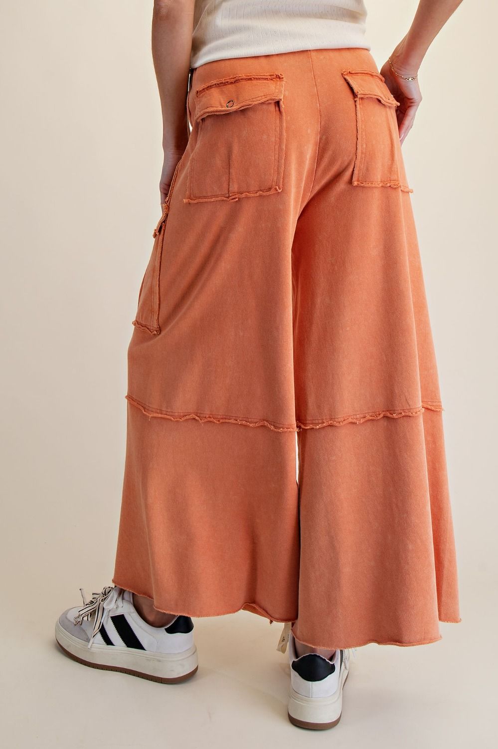 The Essential Mineral Washed Wide Leg Terry Cargo Pants