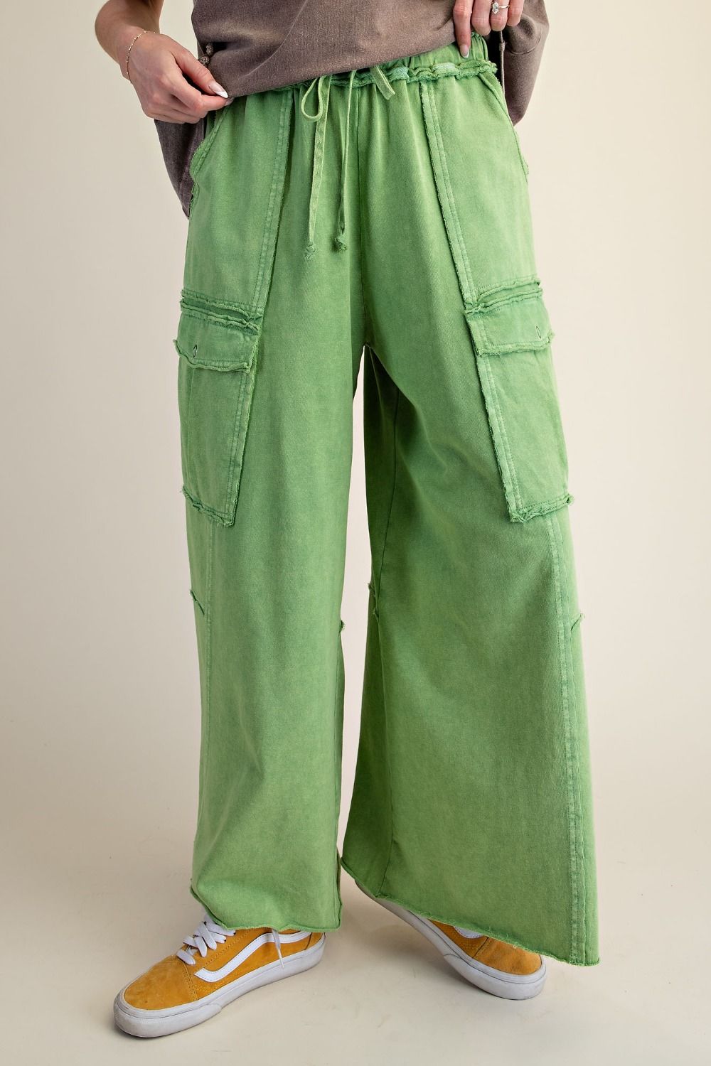 The Essential Mineral Washed Wide Leg Terry Cargo Pants