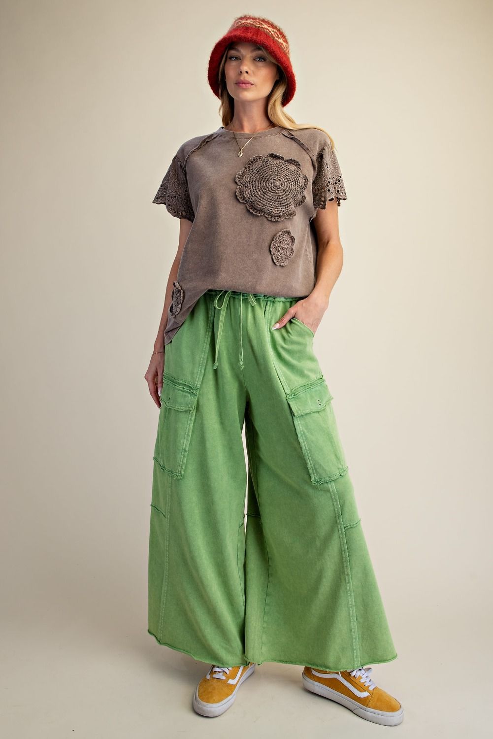 The Essential Mineral Washed Wide Leg Terry Cargo Pants