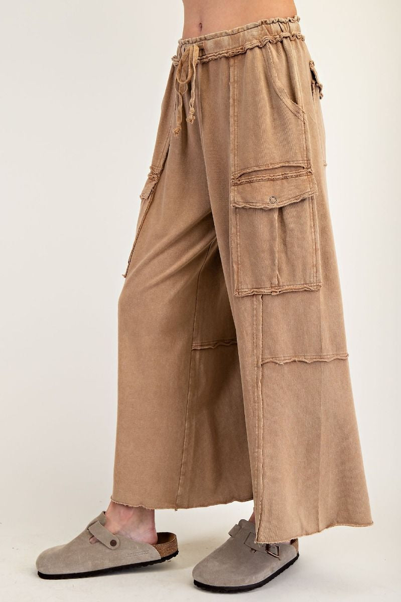 The Essential Mineral Washed Wide Leg Terry Cargo Pants