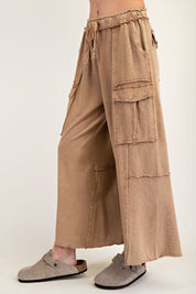 The Essential Mineral Washed Wide Leg Terry Cargo Pants