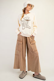 The Essential Mineral Washed Wide Leg Terry Cargo Pants