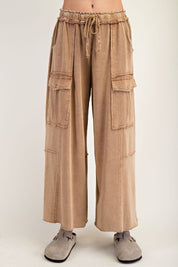 The Essential Mineral Washed Wide Leg Terry Cargo Pants
