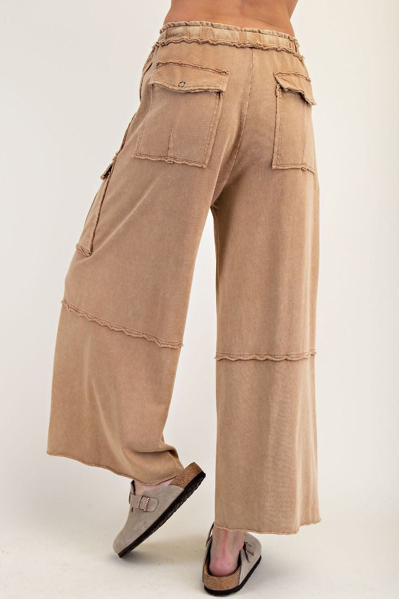 The Essential Mineral Washed Wide Leg Terry Cargo Pants