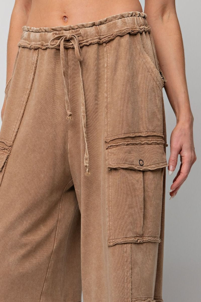The Essential Mineral Washed Wide Leg Terry Cargo Pants