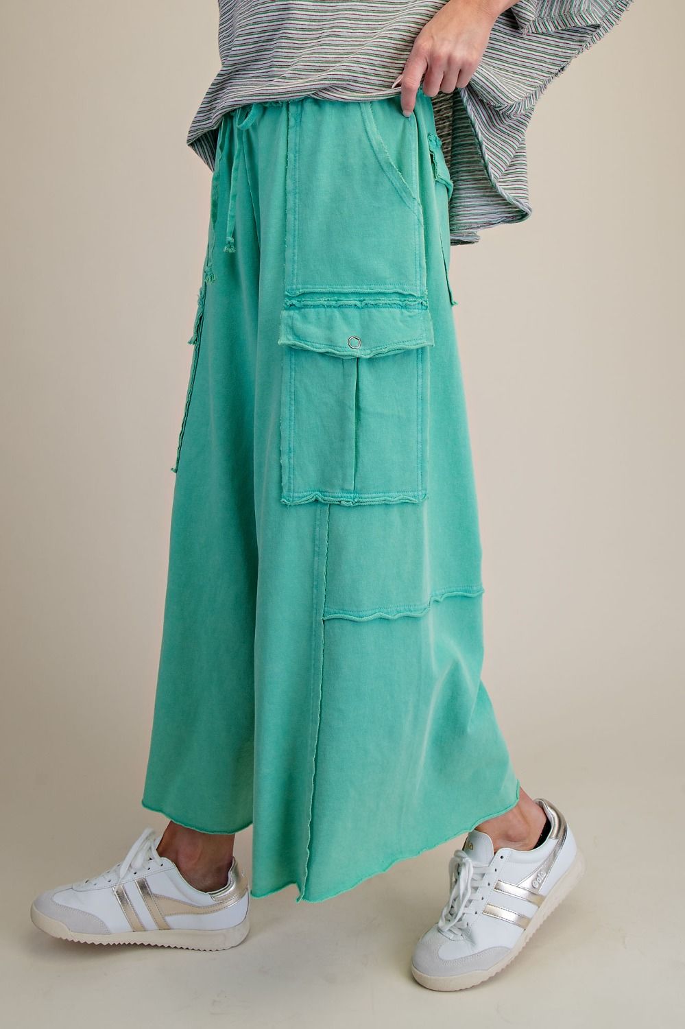 The Essential Mineral Washed Wide Leg Terry Cargo Pants