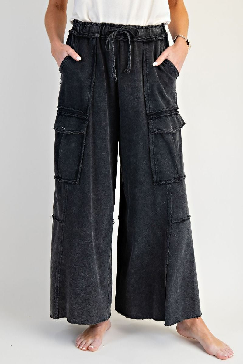 The Essential Mineral Washed Wide Leg Terry Cargo Pants