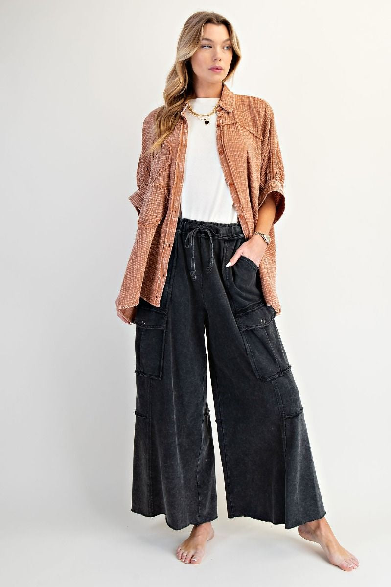 The Essential Mineral Washed Wide Leg Terry Cargo Pants