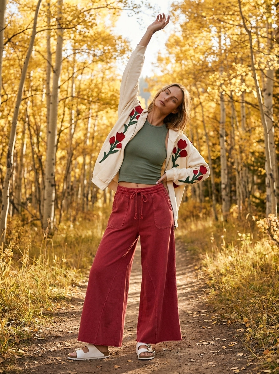 Wild Rose Floral Embroidered Zip-Up Hoodie