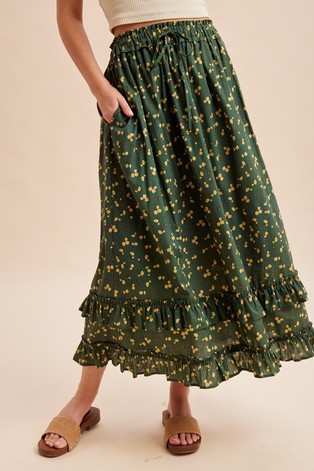 Wildflower Trails Ruffled Tiered Midi Skirt
