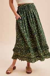 Wildflower Trails Ruffled Tiered Midi Skirt
