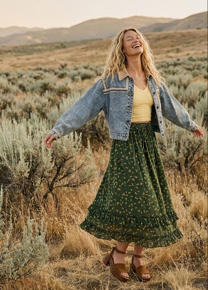 Wildflower Trails Ruffled Tiered Midi Skirt
