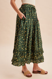Wildflower Trails Ruffled Tiered Midi Skirt