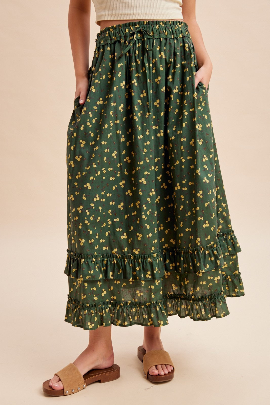 Wildflower Trails Ruffled Tiered Midi Skirt