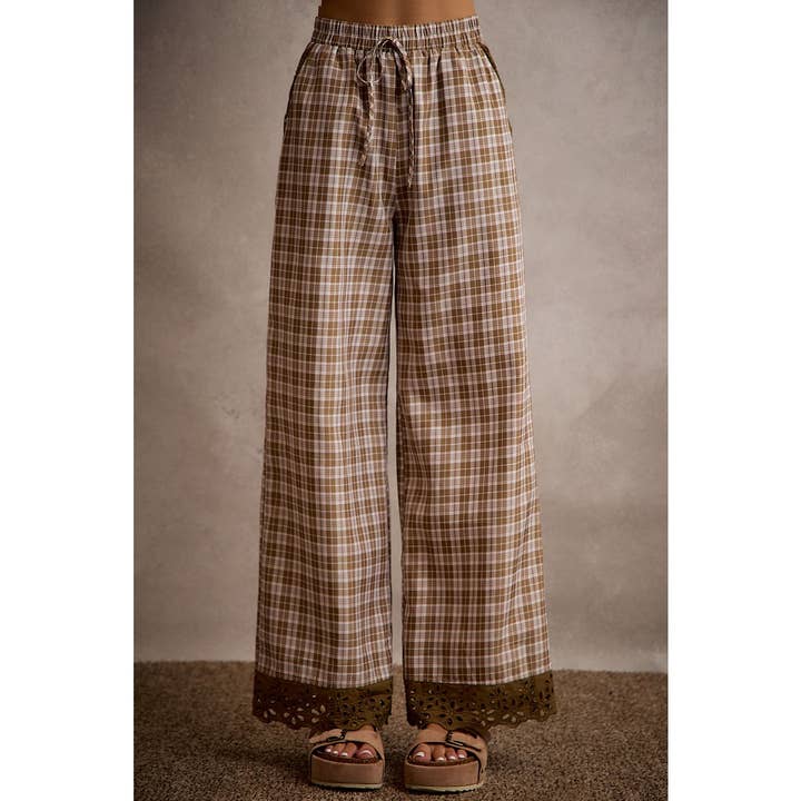 Adler Plaid Wide - Leg Pants with Lace - Westly
