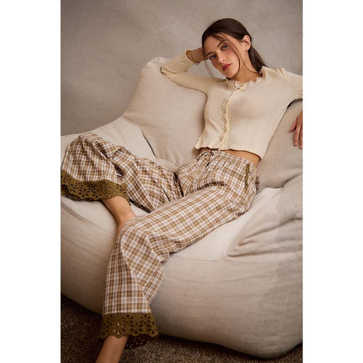 Adler Plaid Wide - Leg Pants with Lace - Westly