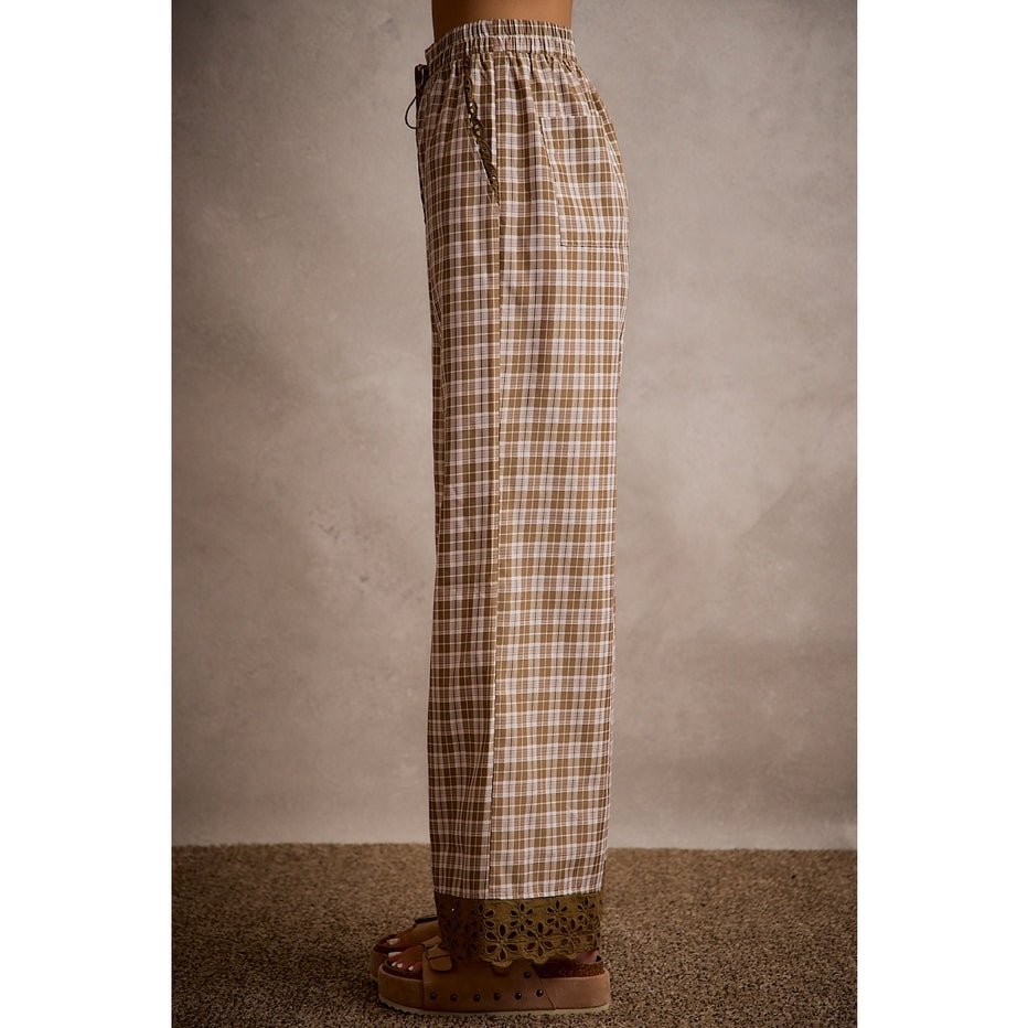 Adler Plaid Wide - Leg Pants with Lace - Westly