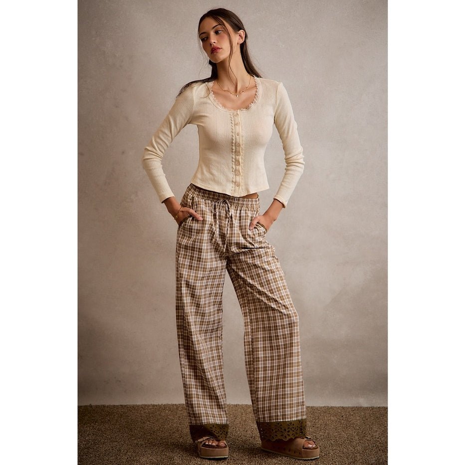 Adler Plaid Wide - Leg Pants with Lace - Westly
