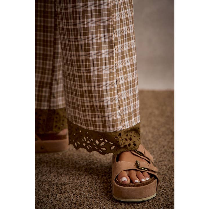 Adler Plaid Wide - Leg Pants with Lace - Westly