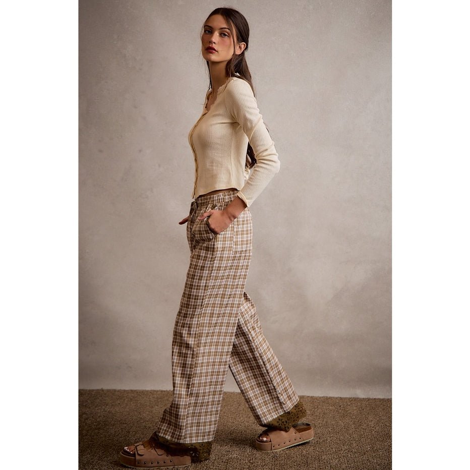 Adler Plaid Wide - Leg Pants with Lace - Westly