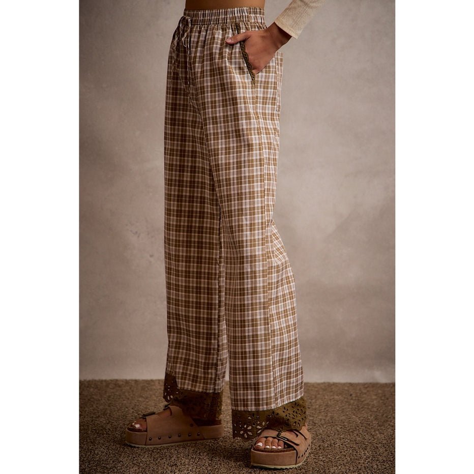 Adler Plaid Wide - Leg Pants with Lace - Westly