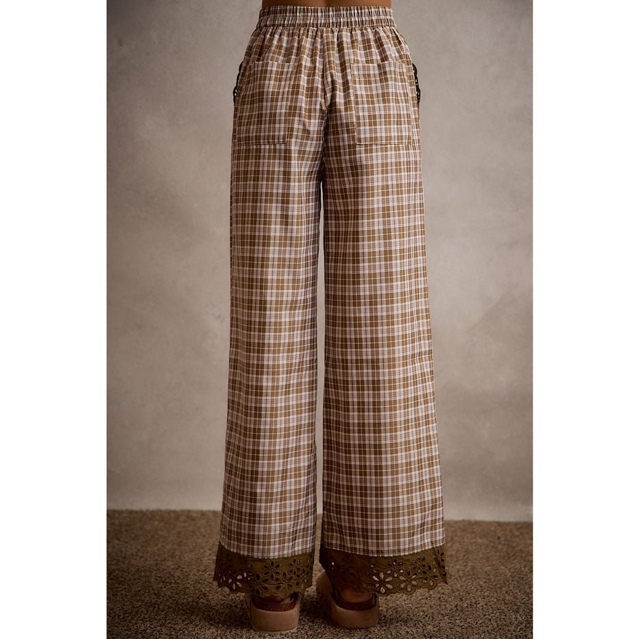 Adler Plaid Wide - Leg Pants with Lace - Westly