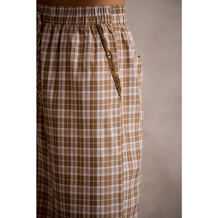 Adler Plaid Wide - Leg Pants with Lace - Westly
