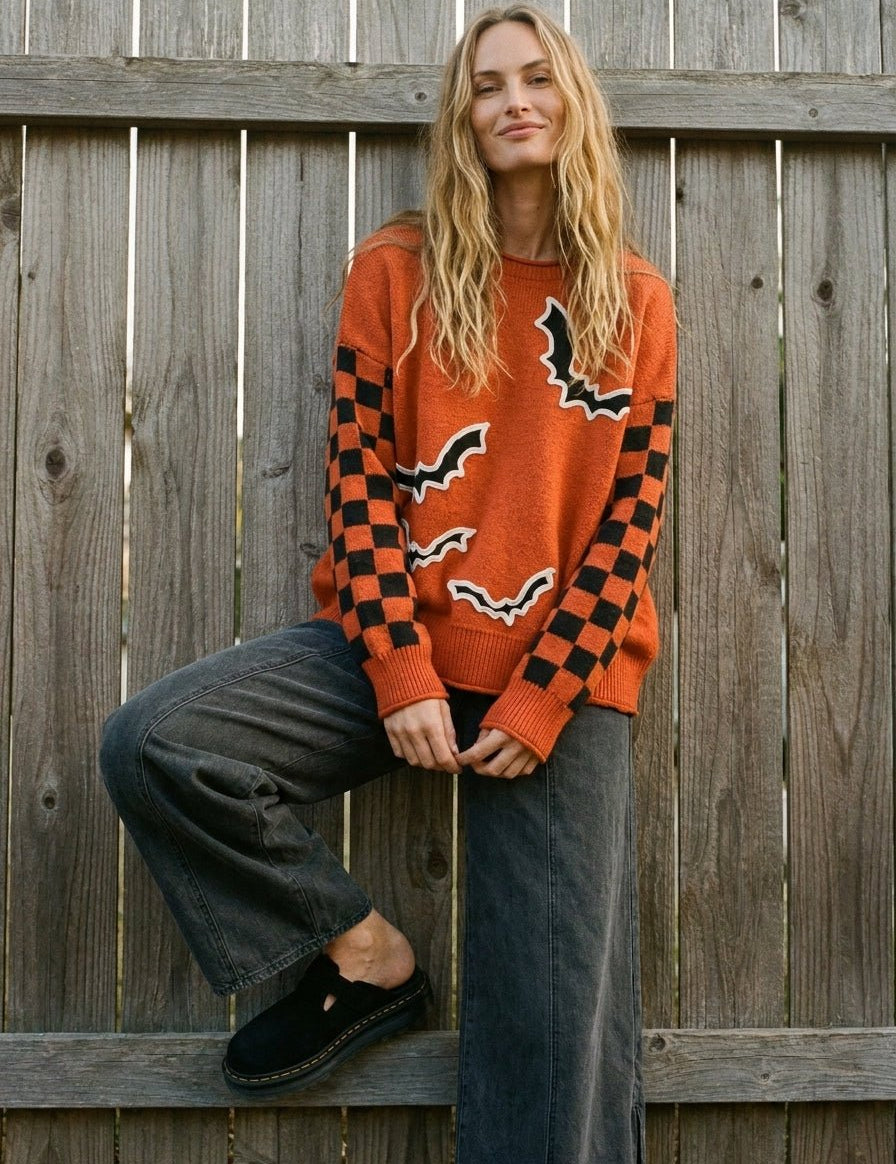 After Dark Checkerboard Sleeve Knit Sweater - Westly