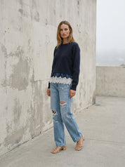 After Hours Twofer Satin Lace Knit Sweater - Westly
