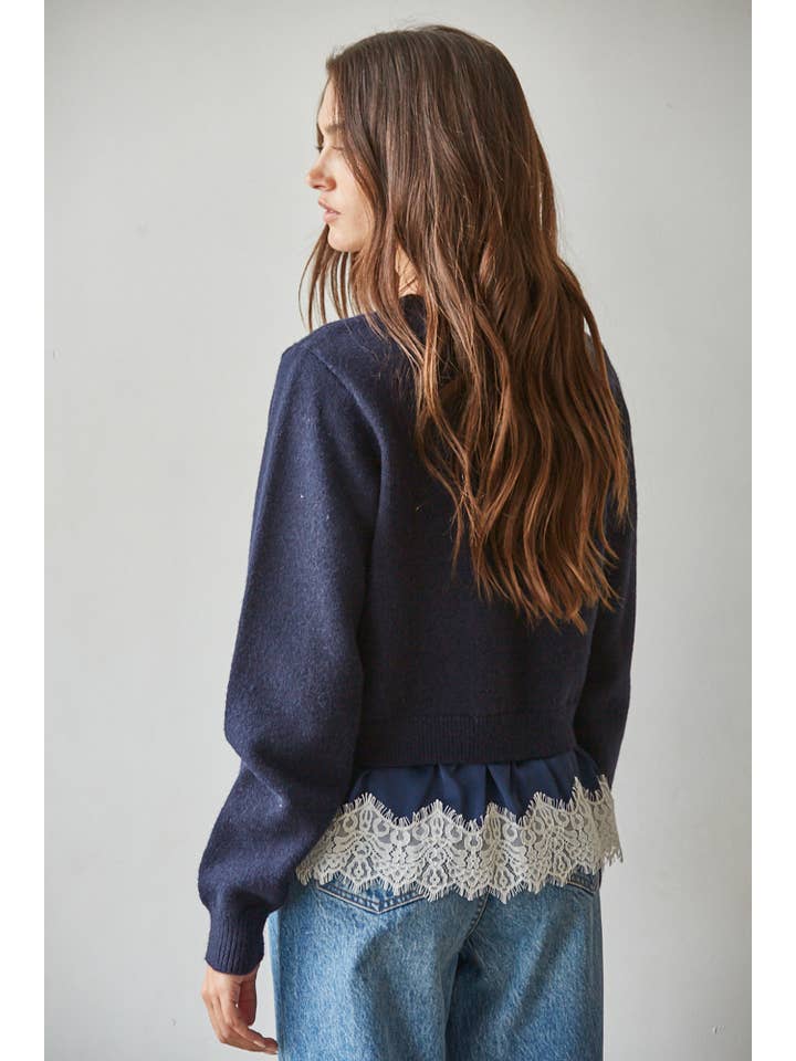 After Hours Twofer Satin Lace Knit Sweater - Westly