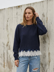 After Hours Twofer Satin Lace Knit Sweater - Westly