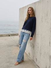 After Hours Twofer Satin Lace Knit Sweater - Westly
