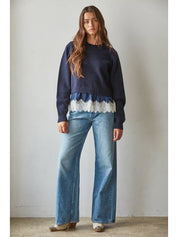 After Hours Twofer Satin Lace Knit Sweater - Westly