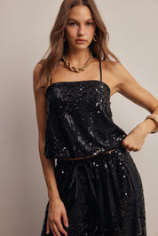 Afterglow Sequin Bubble Hem Cami in Black, photo 2