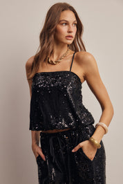 Afterglow Sequin Bubble Hem Cami in Black, photo 5